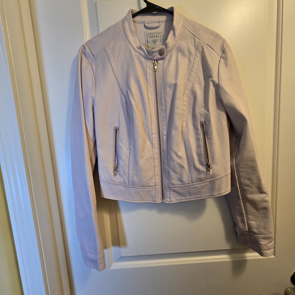 GUESS Women's Light Pink Faux Leather Jacket
